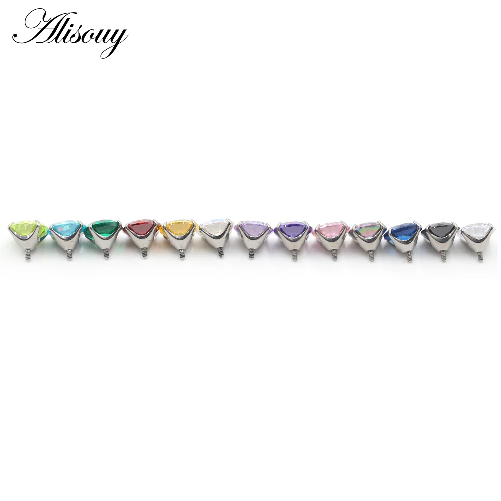 Alisouy 1PC G23 Titanium External Thread Cubic Zircon For Lip Labret Rings Ear Stud Earrings Piercing DIY Body Jewelry Accessory