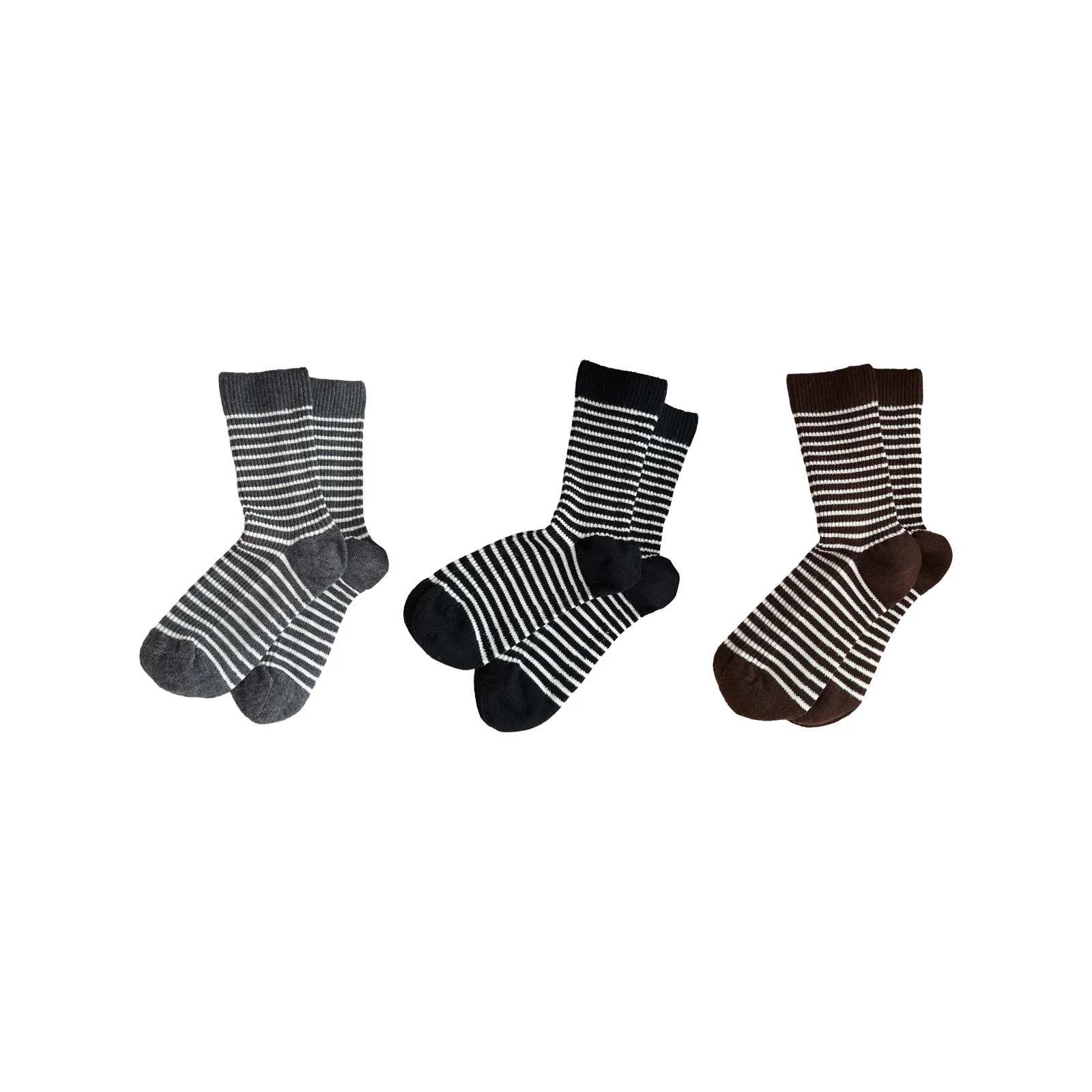 Thickened striped wool socks three-color combination (gray + black + coffee color)