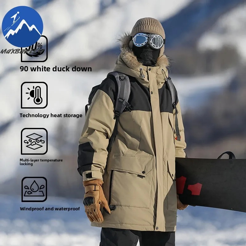 

Maxbarley New Mens Down Jacket Luxury Outdoor Skiing Windproof Warm Coat Classic Hooded Snow Cold Proof Thicked Winter Parka