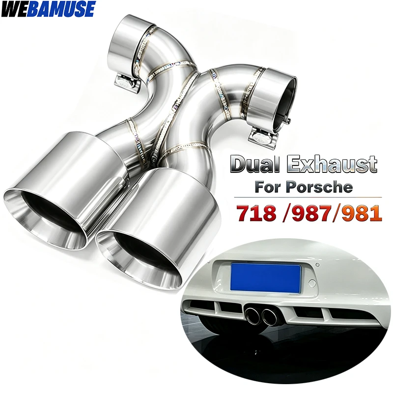 Fit For Porsche 987 981 718 Cayman Boxster 2006-2026 Stock Square To Dual Outlet Exhaust Muffler Upgrade Accessories