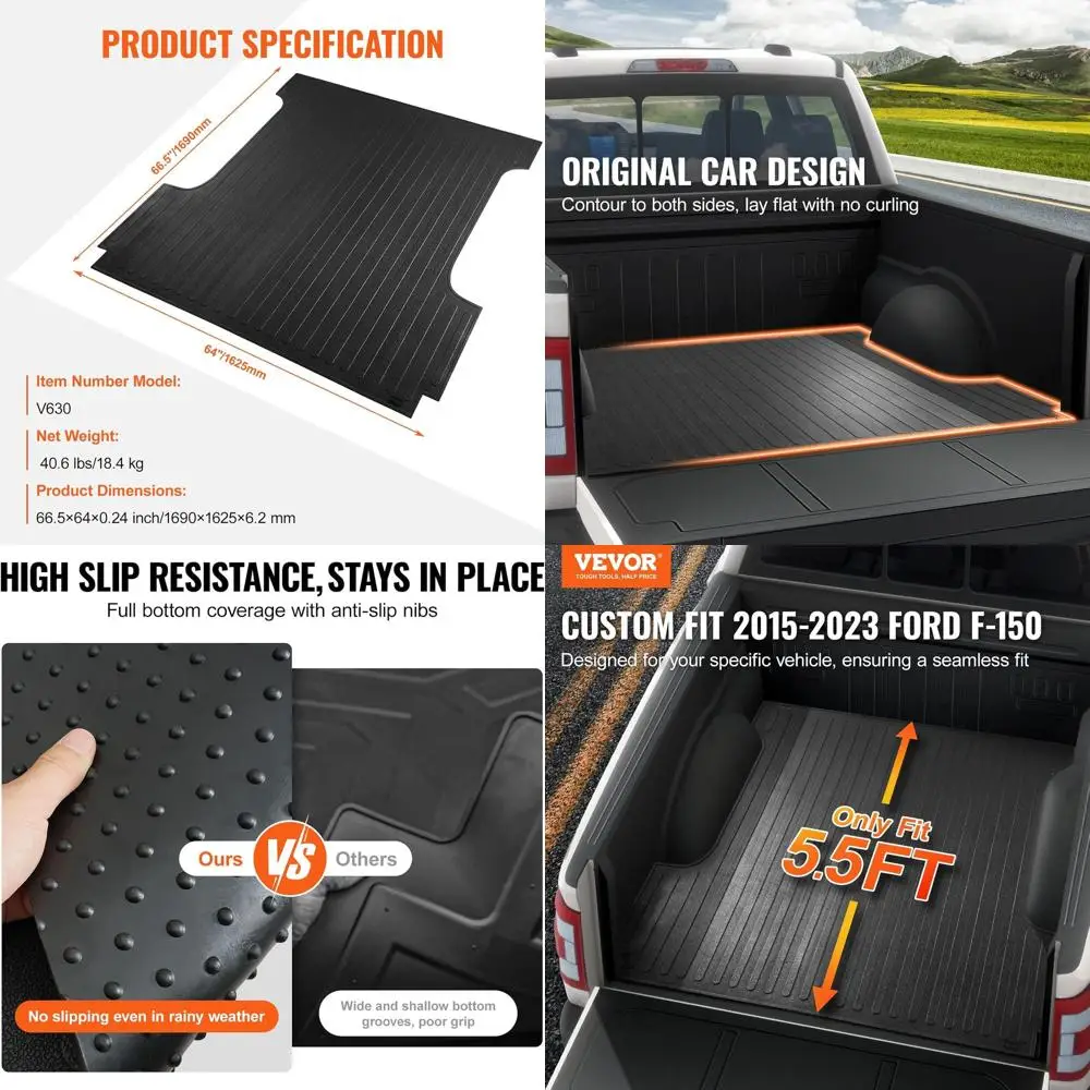 

Коврик для грузовой кровати, подходит для Ford F150 5,5 футов 2015–2024 годов, резиновый коврик для грузовой кровати 66,5 x 64 дюйма, толстый коврик для кровати 1/4 дюйма, автомобильные аксессуары