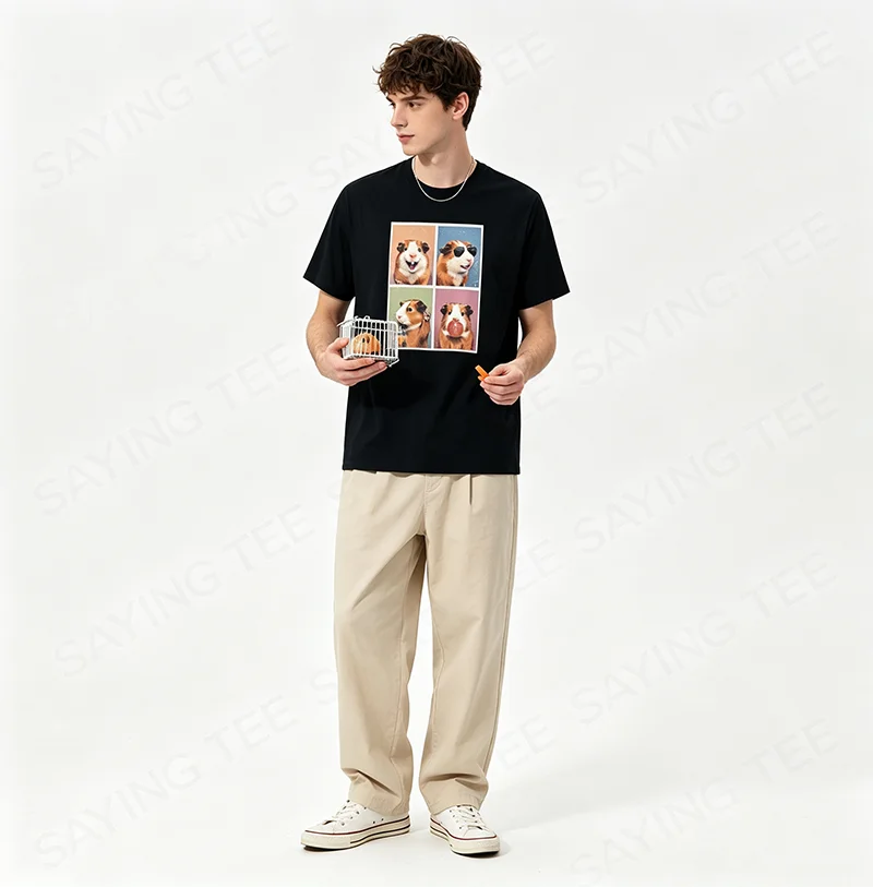 Meerschweinchen Lustiges Meerschweinchen-T-Shirt Y2k Niedliche Damen- und Herrenmode Streetwear Kleidung Humor Tierdruck Ästhetisches T-Shirt Geschenk – Detail 6