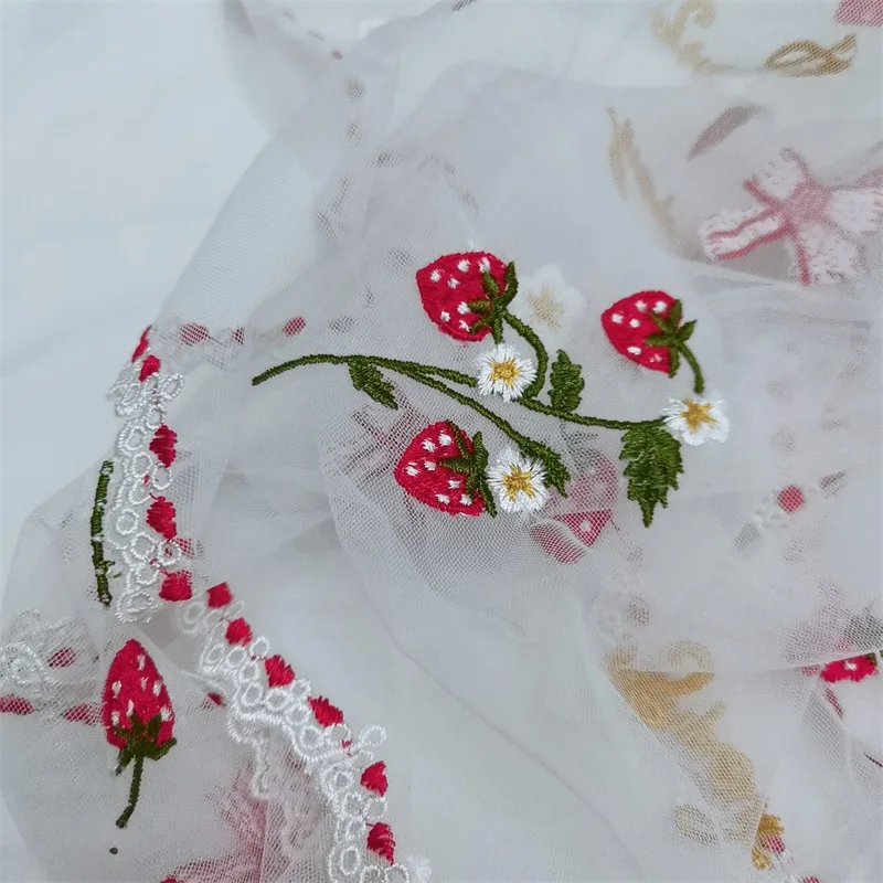 Delicate Embroidery Straberry And Cake Net Fabric Mesh Lace DIY Child Lolita Dress Sewing Cloth