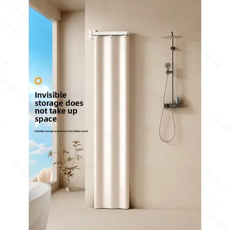 for D Shape Retractable Shower Rod Foldable Bathroom Divider Waterproof Anti Mildew Invisible Partition for Balcony No