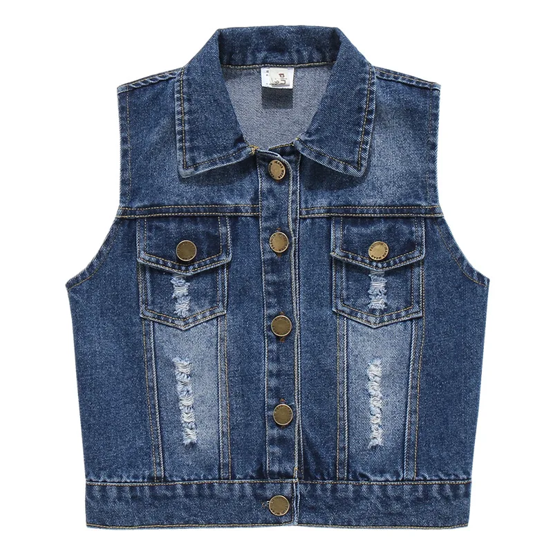 Children\'s Denim Vest Waistcoat Boys Fashion Hole Cotton Jacket Baby Girls Classic Denim Coats Spring Autumn Clothin Fit 2-7 Y