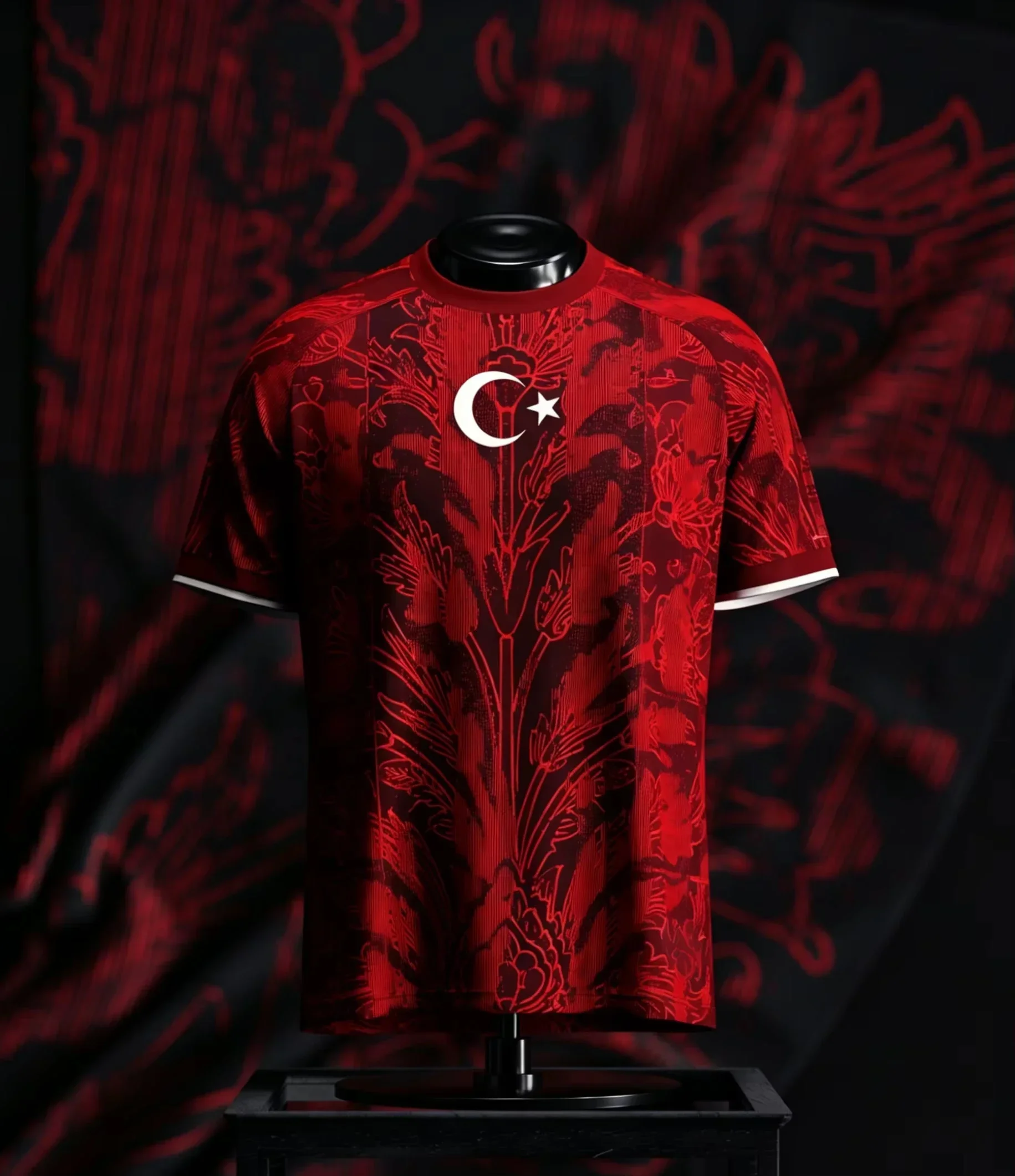 Men Turkey Crescent Star Print T Shirt O-neck Short Sleeve Red Floral Pattern National Theme Sports Fan Casual Jersey Tops