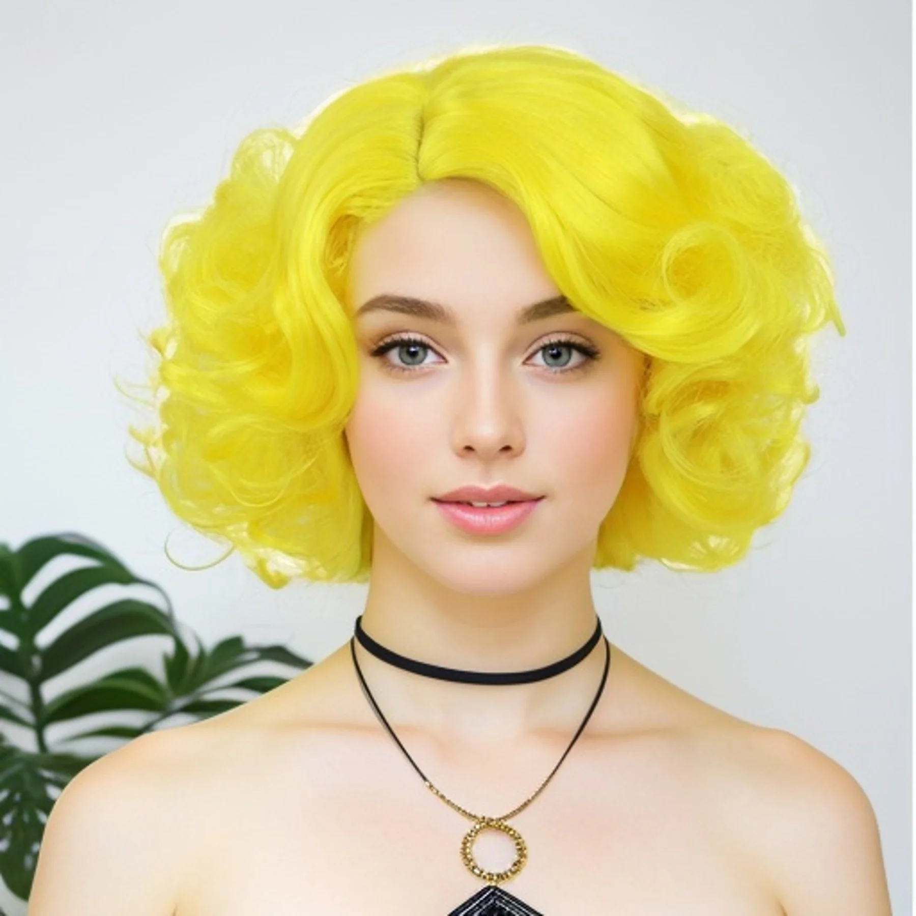 

Yellow Cosplay Wigs Synthetic Short Big Curly Wig for Women Natural Looking Lolita Party Halloween Costume Wigs Heat Resistant