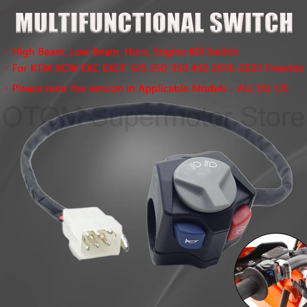 

Мотоцикл для KTM 2016-2023, многофункциональный переключатель фар, дальний ближний свет, звуковой сигнал двигателя, кнопка включения/выключения для KTM EXC EXCF