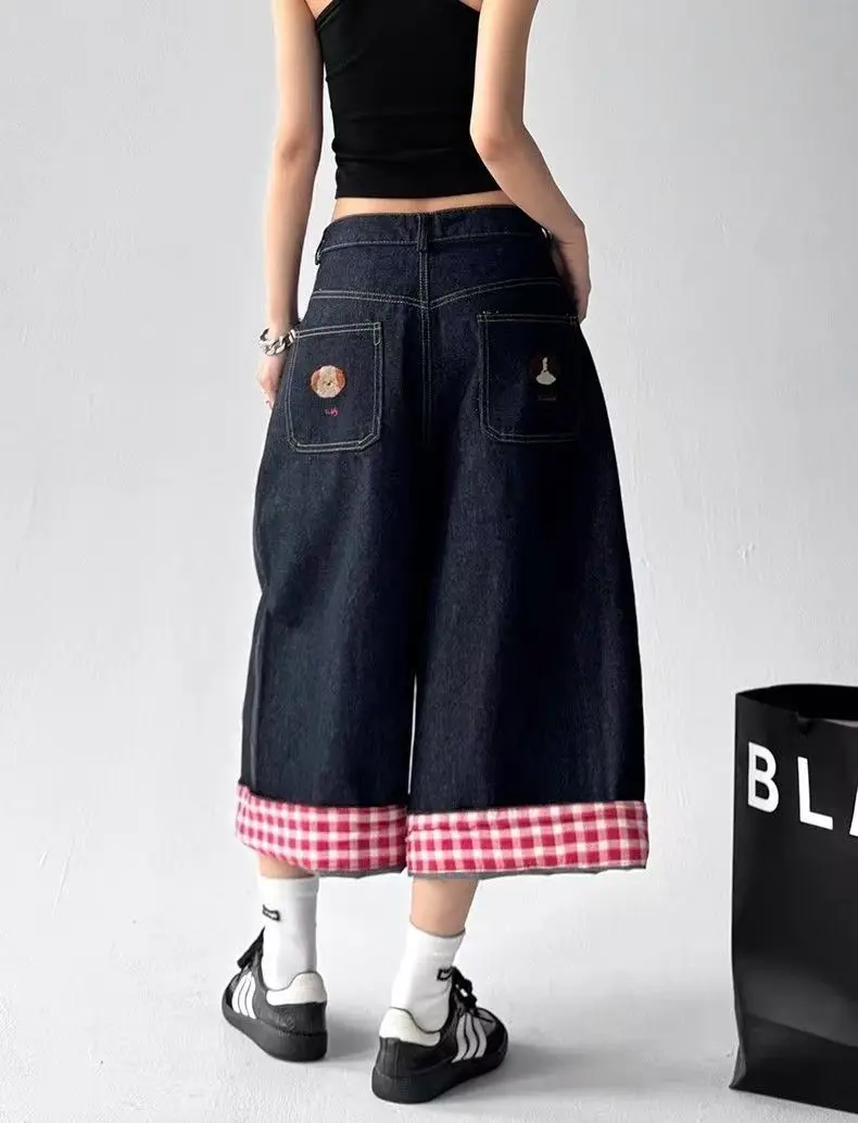 Jeans Women Embroidery Cotton Loose Style Fashion Sweet Summer Calf-length Pants