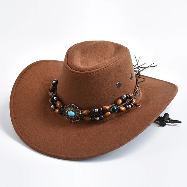 Vintage Big-edge Western Cowboy Hats dla mężczyzn Kobiety Sztuczny zamsz Gentleman Cowgirl Jazz Hat Sombrero Hombre Cap
