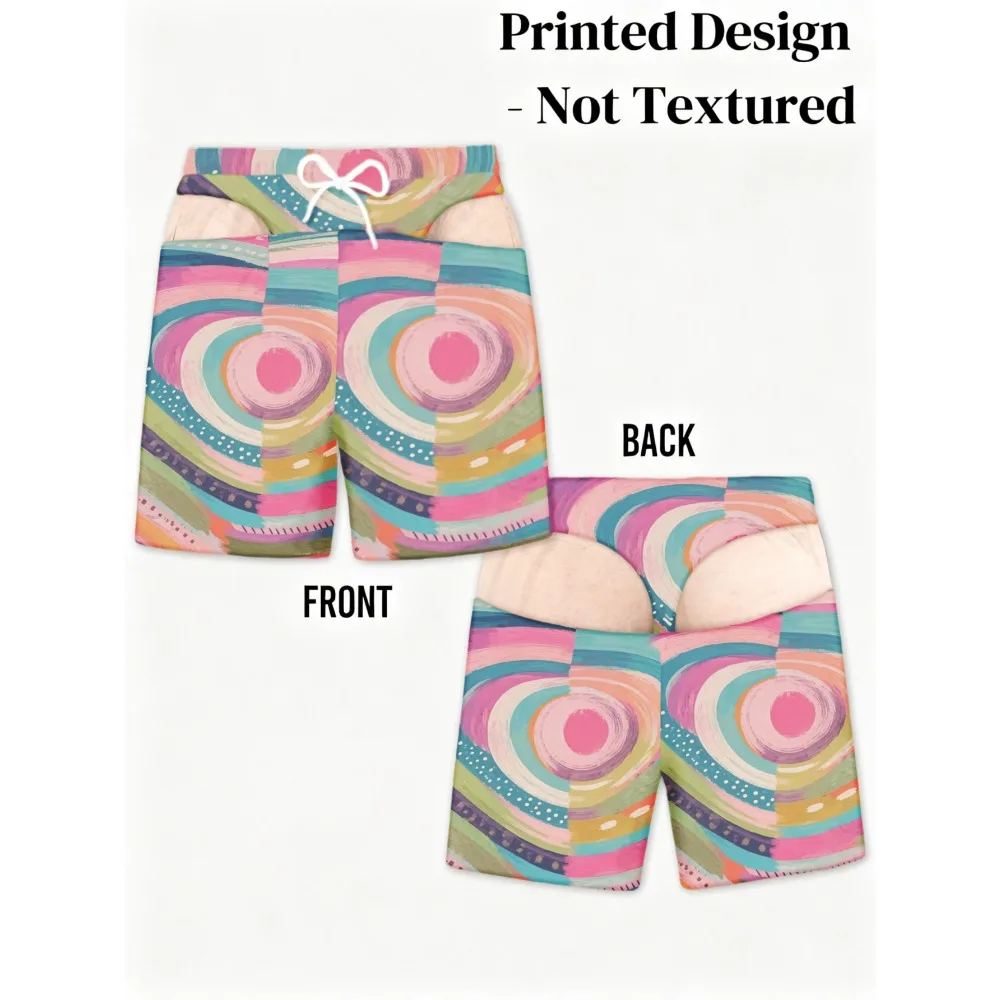 Vibrant Rainbow Circular Art Mens Boardshorts Abstract Painting Graphic Quick Dry Drawstring Beach Swim Shorts For Vacation