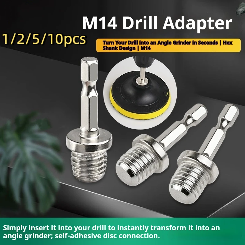 1/2/5/10pcs M14 Thread Hex Shank Drill Adapter Electric Drill to Angle Grinder Conversion for Polishing Pad Tool Accessory
