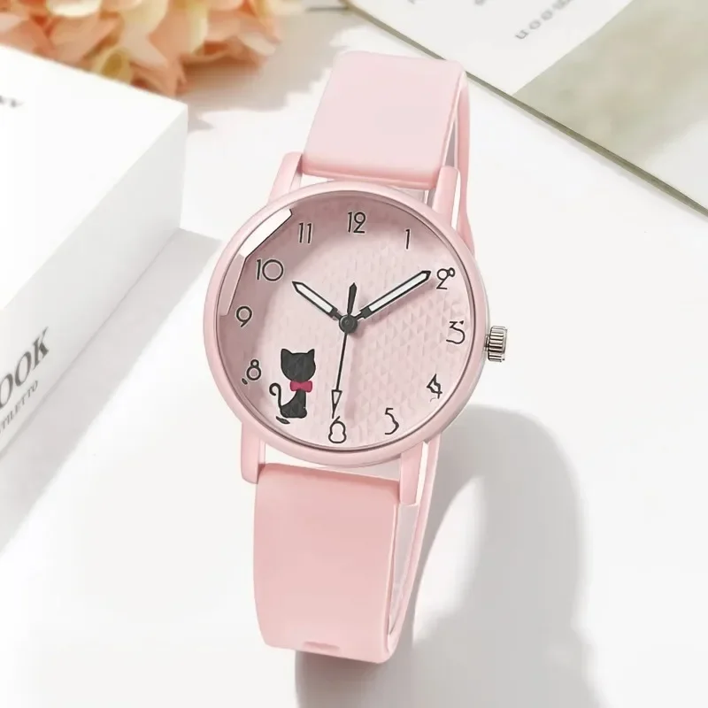 Cute Girl Quartz Watch Lovely Cat Dial  Silicone Strap Women Wristwatches Sport Ladies Watches Relógio Feminino Birthday Gift