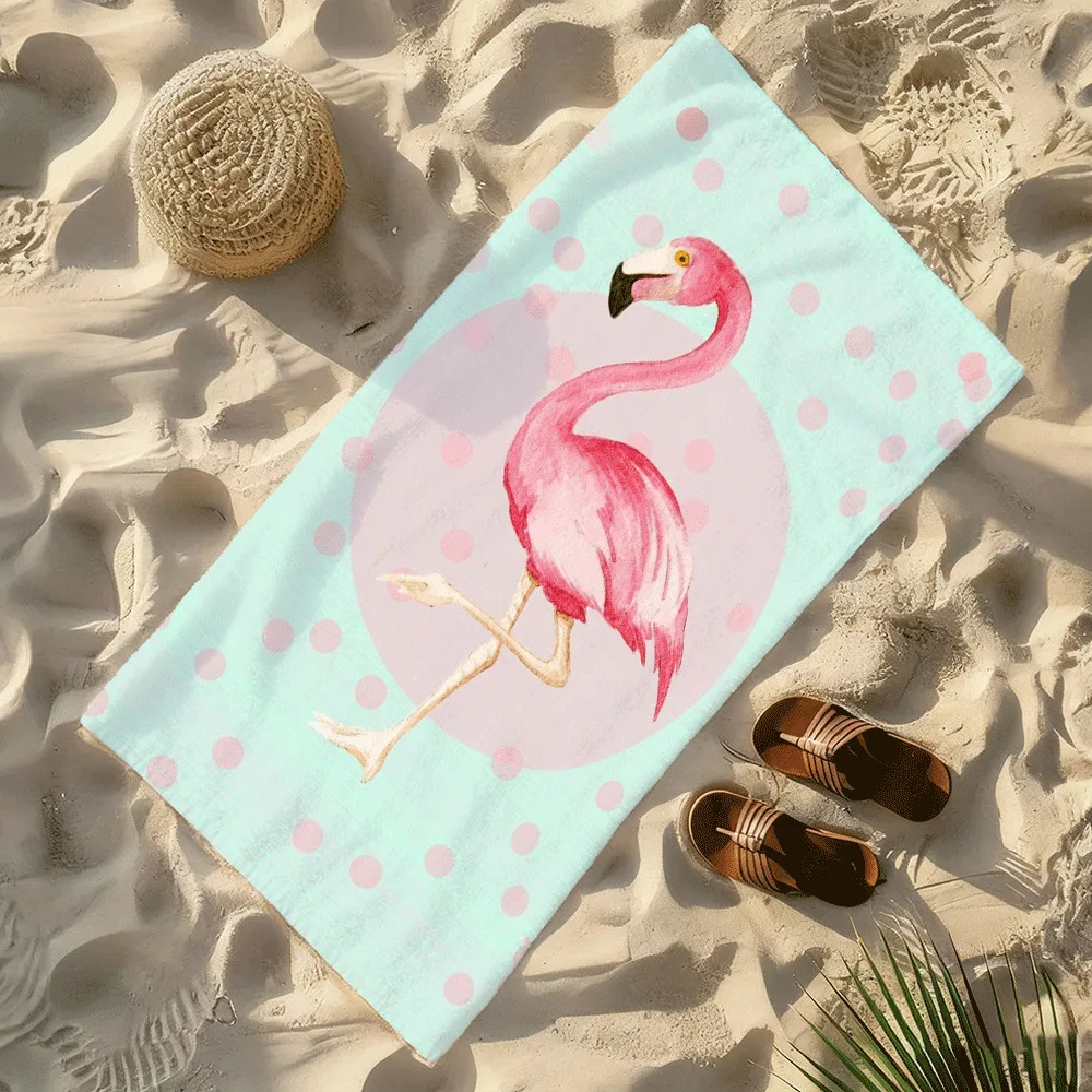 Pink Flamingo Fresh World HD Digital Print Beach Towel, Quick-Drying Bath Towel with a Suitable Cover, Perfect for Summer Beach