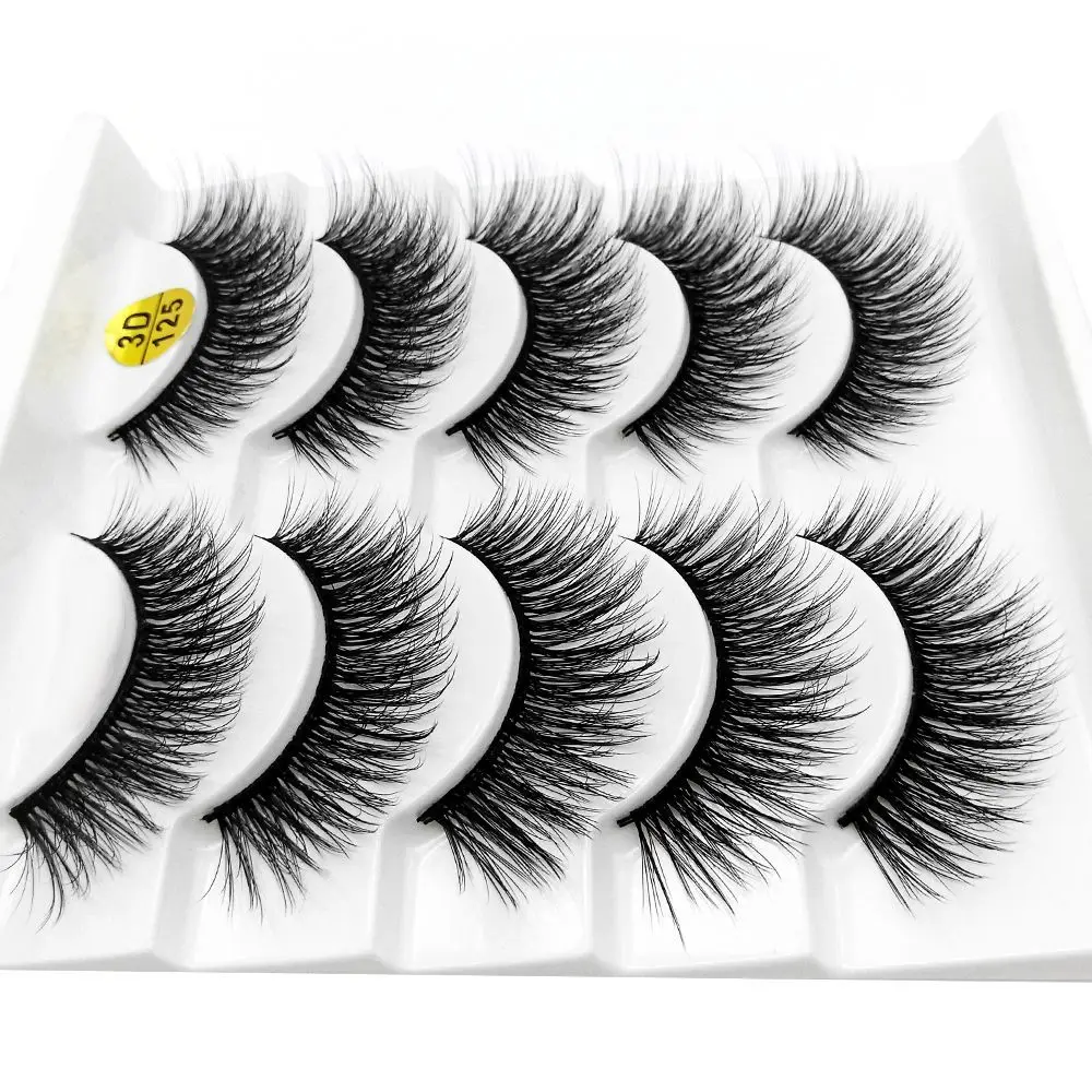 SKONHED 5 คู่ Handmade ธรรมชาติ Wispy Flared 3D Faux Mink ผม Crisscross ขนตาปลอม Eye Lash Extension