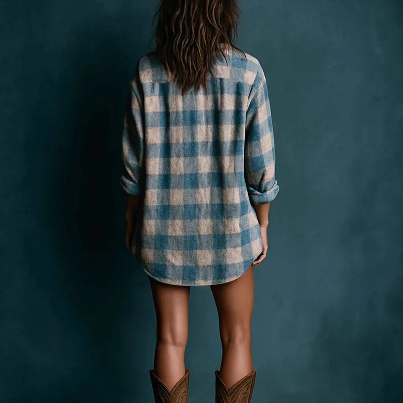 Autumn New Woman Stand Collar Button Shirt Dress Vintage Plaid Print Slim Mini Short Dresses Sexy Long Sleeve Female Party Dress