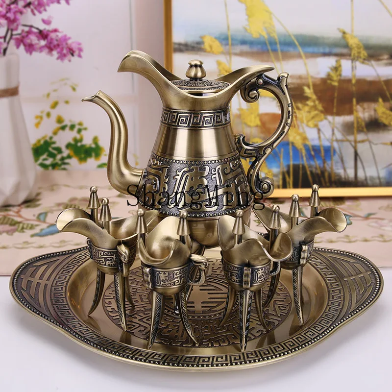 CL high-end antique bronze jazz cup wine bottle metal classical retro jue jug drinker wine glass wine set 3