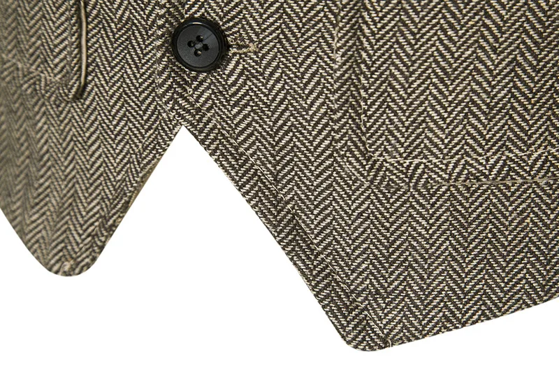 Rompi Kerah Kancing Sebaris Herringbone Tweed Pria Rompi Jas Pria untuk Pesta Natal Halloween