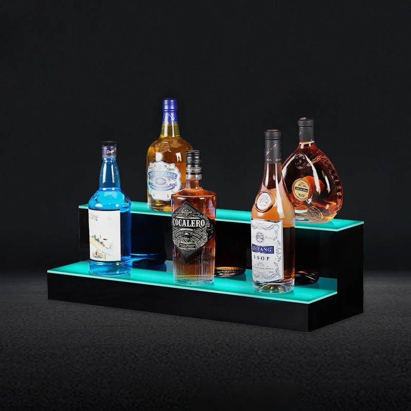 Acrylic LED luminous wine rack, 2-story ladder display stand, bar KTV wine bottle display stand