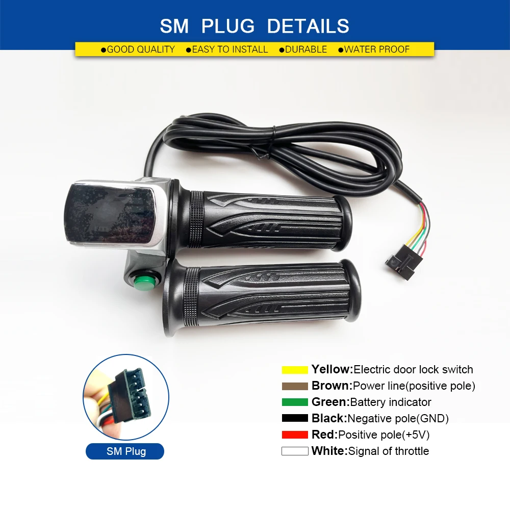 Ebike Thumb Throttle 122DX 36V 48V Right Hand Throttle ebike 6Pin SM Connector For Electric Bicycle Part & Accessories Scooter
