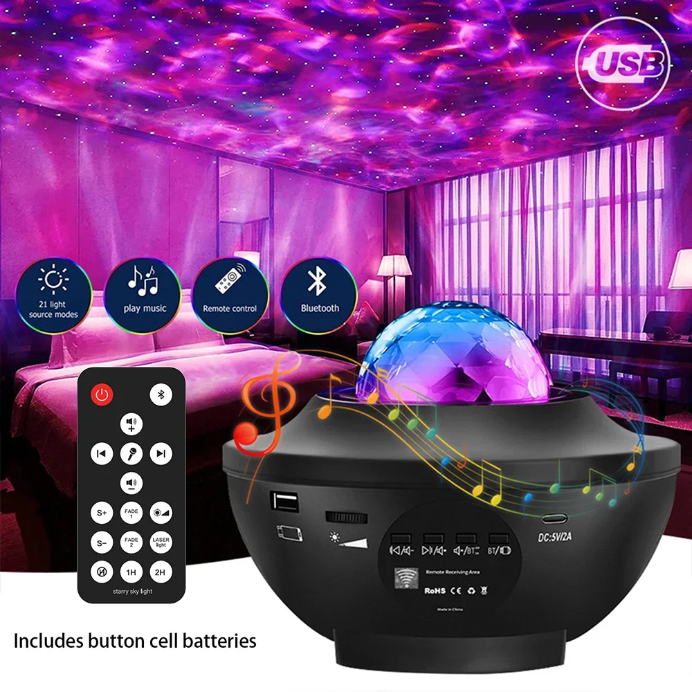 Star Projector,  Projector  Bedroom, Music Speaker Sound Activated Remote Control/Timer, Starry Night Light Projector