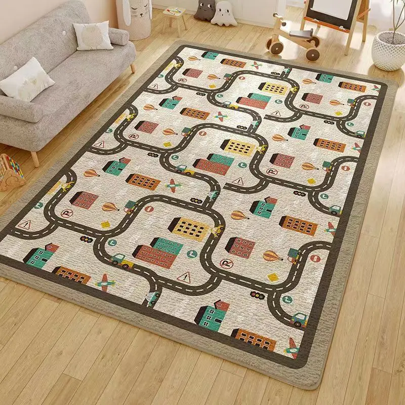 Simple Large Area Washable Living Room Carpet Cartoon Soft Non Slip Bedroom Carpets Sthickened Plush Children Room Crawling Rug