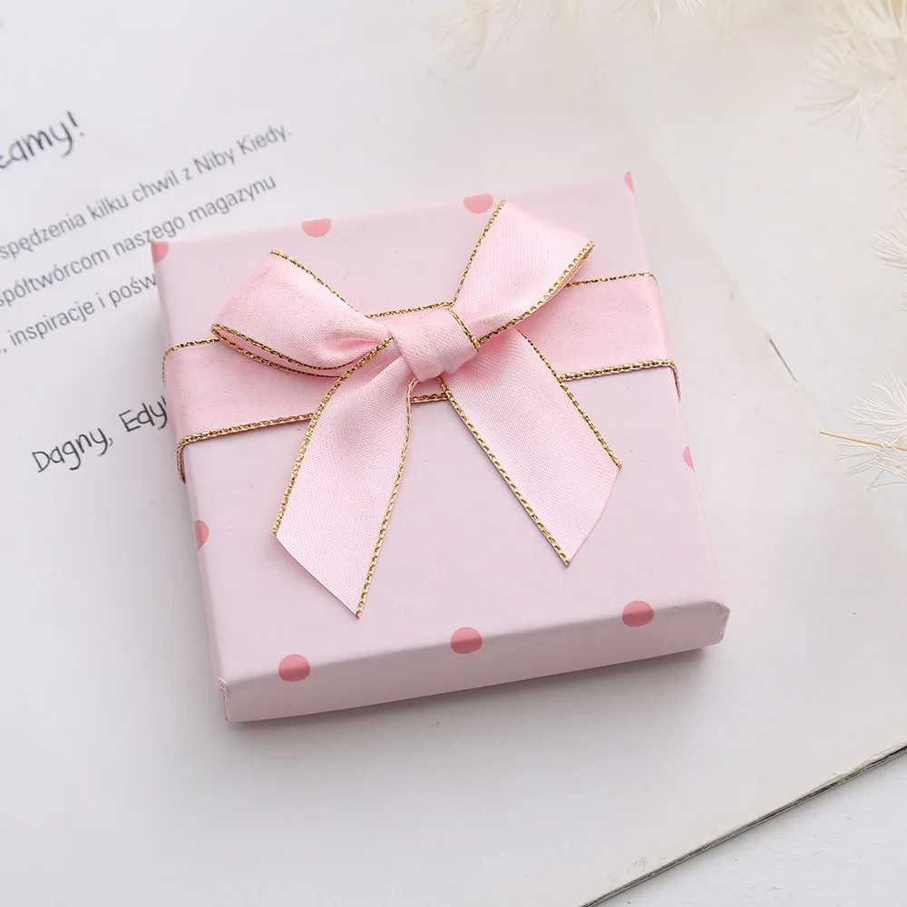 الوردي البولكا نقطة القوس صندوق مجوهرات الحلو هدية مربع قلادة أقراط سوار علبة التعبئة والتغليف صندوق مجوهرات متعدد الوظائف