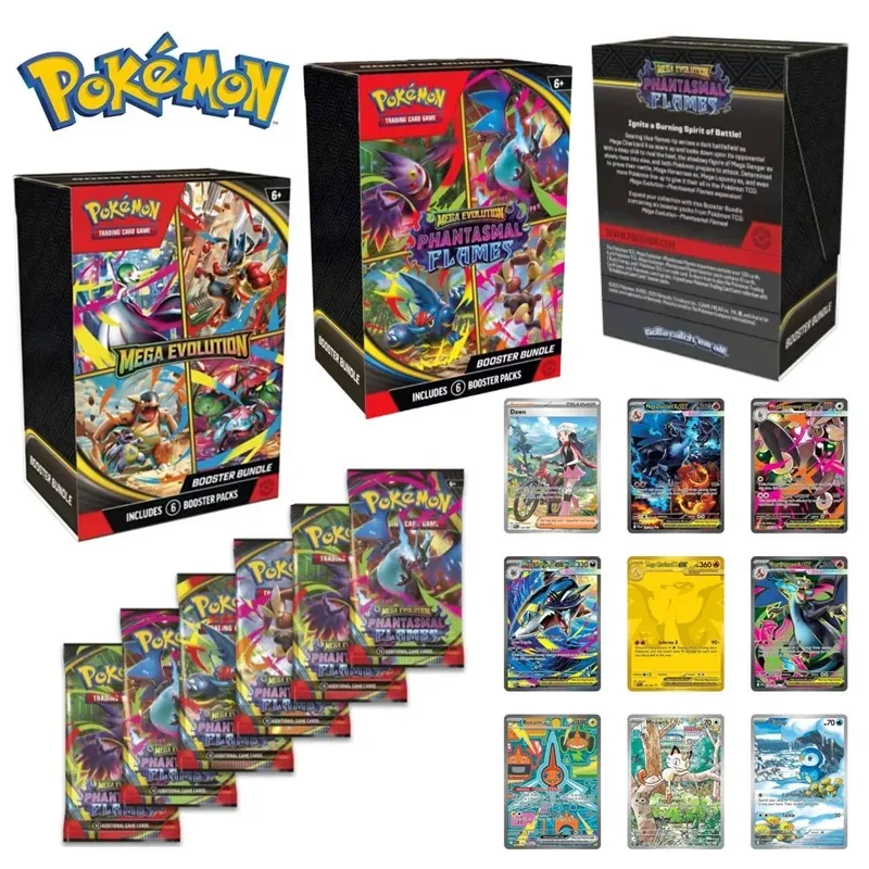 72 Sheets Pokemon Card Booster bundle Charizard  MEGA EVOLUTION PHANTASMAL FIAMES GX V EX English ME01 ME02 Booster Box Cards
