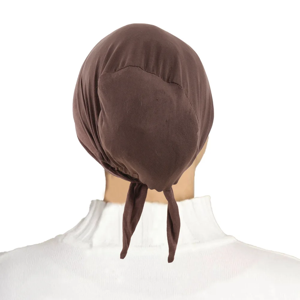 

Muslim Women Mesh Elastic Tie Rope Back Inner Hijab Caps Stretch Underscarf Bonnet Headwrap Hats Turbante Adjustable Headscarf