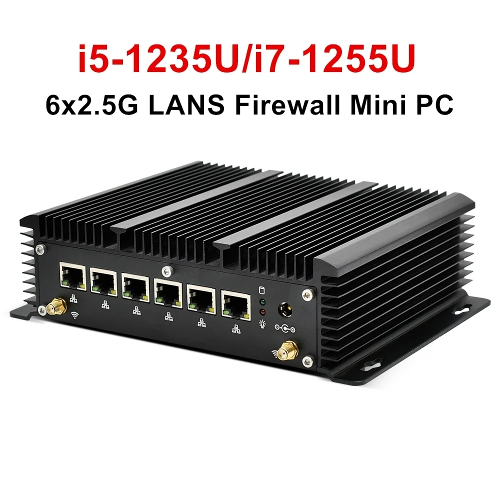 인텔 코어 i7 1255U i5 1235U DDR5 팬리스 소프트 라우터, 2 * Rs232 AES-NI Proxmox 컴퓨터, 6x 2.5GbE LAN, 12 세대 방화벽 미니 PC