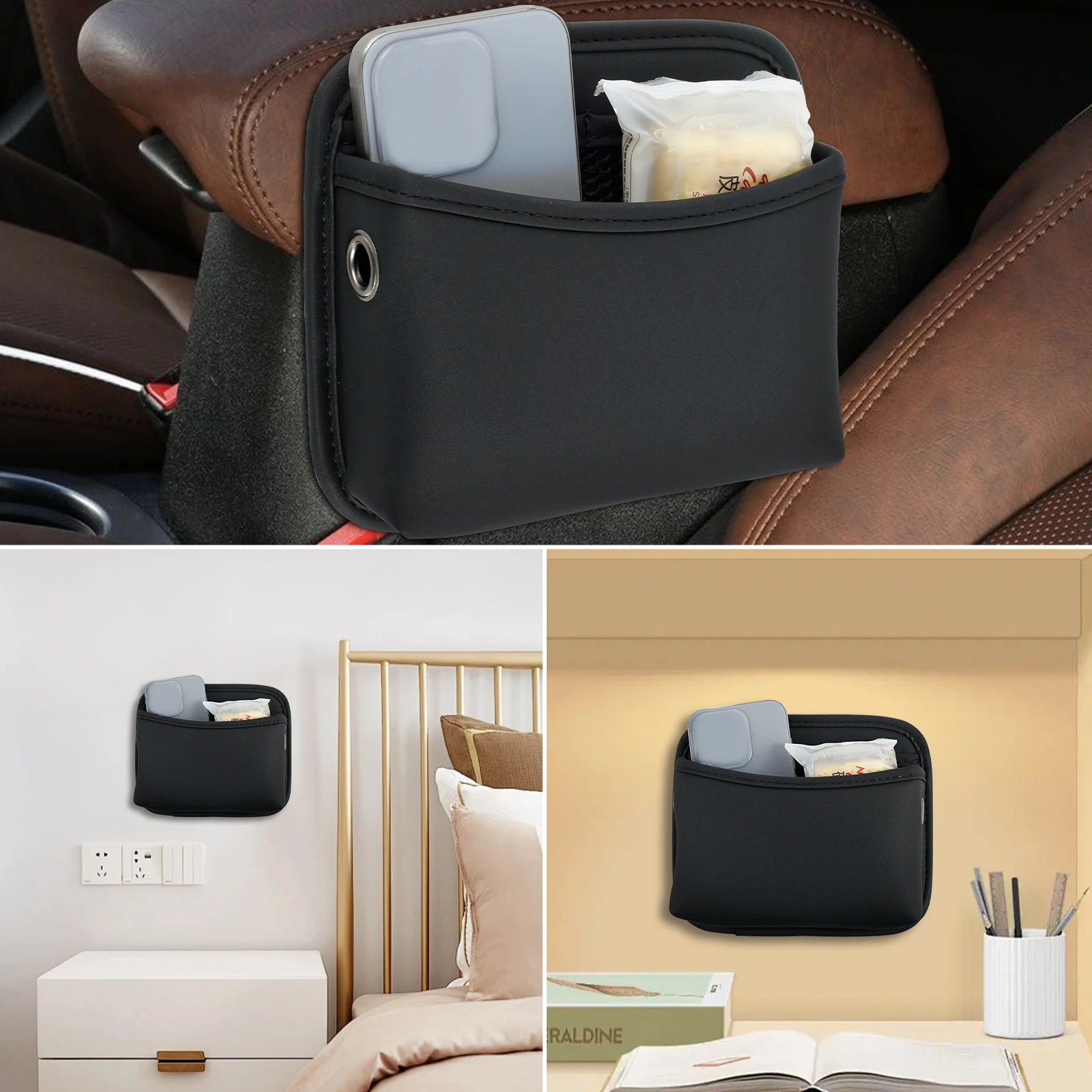 Car Seat Side Storage Pocket Leather Car Seat Gap Filler Velcro Organizer Box Waterproof Multifunctional Console Side StorageBag