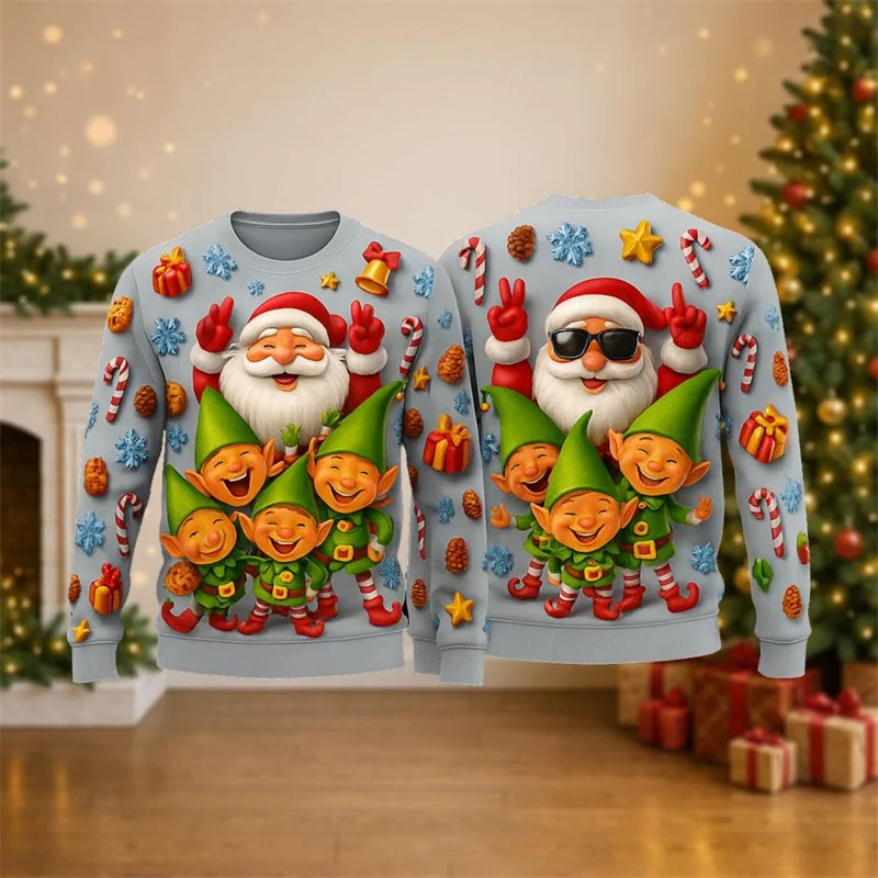 

Забавный уродливый рождественский свитер с принтом Санта-Клауса для мужчин, зимняя мода, теплый пуловер, повседневная толстовка свободного покроя