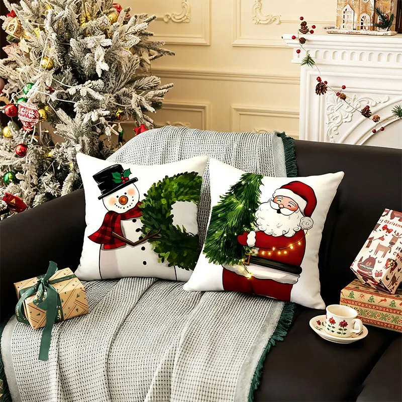 Christmas Decorations for Home 2026 Merry Christmas Sofa Car Bedroom Cushion Cover Pillowcase Snowman Tree Pattern Pillowcase