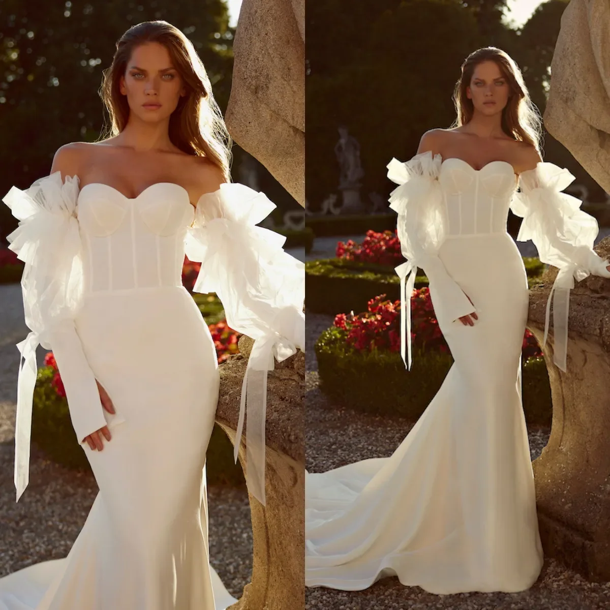 Abiti da sposa a sirena Sexy eleganti di lusso sweetheart Off The Shoulder abiti da sposa a maniche lunghe Sweep Train Vestidos robes