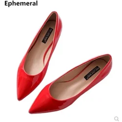 Lady Plus Size 33 44 48 Flats Pointed Toe Patent Leather High Quality Slip-Ons With Bow Shallow Mouth Fashion 2022 Simple Shoes