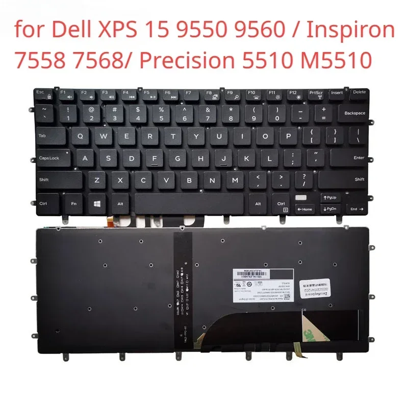 Replacement US Keyboard for Dell XPS 15 9550 9560 Inspiron 7558 7568 Precision 5510 M5510 Laptop Backlight No Frame