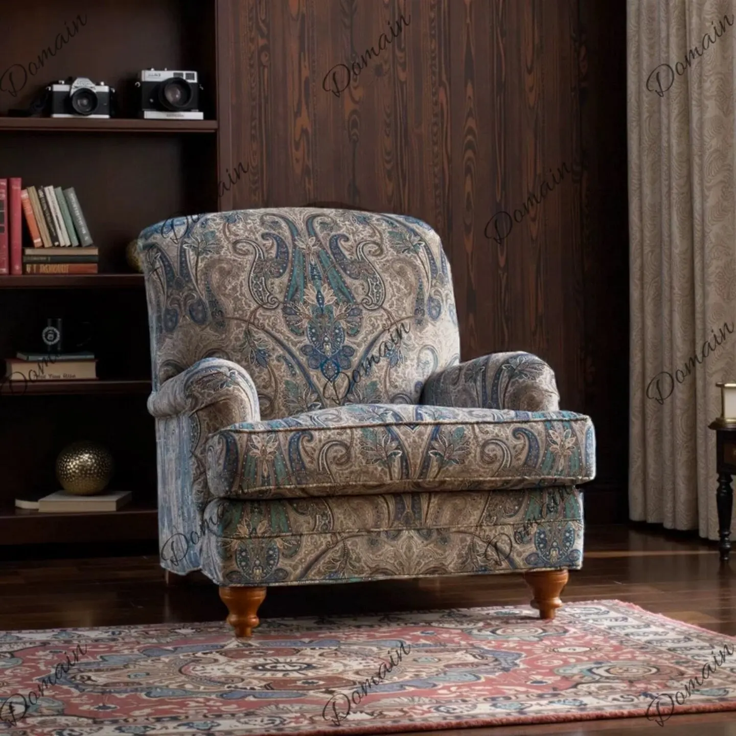 American retro style furniture living room bedroom fabric small apartment hotel villa lazy sofa chair single leisure chair