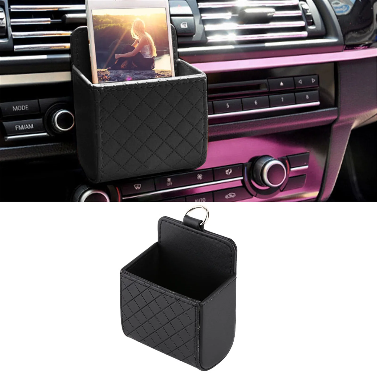 1pc Car Storage Bag Car Air Outlet Debris Bag For Mobile Phone Key Sunglasses Vent Dashboard Tidy Hanging Leather Organizer Box