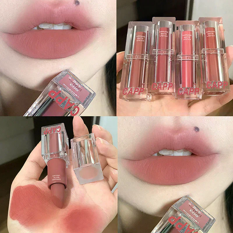 Transparent Acrylic Lipstick 6Colors Lip Stick Sexy Woman Velvet Matte Lipgross Tint Long Lasting Waterproof Lip Makeup Cosmetic