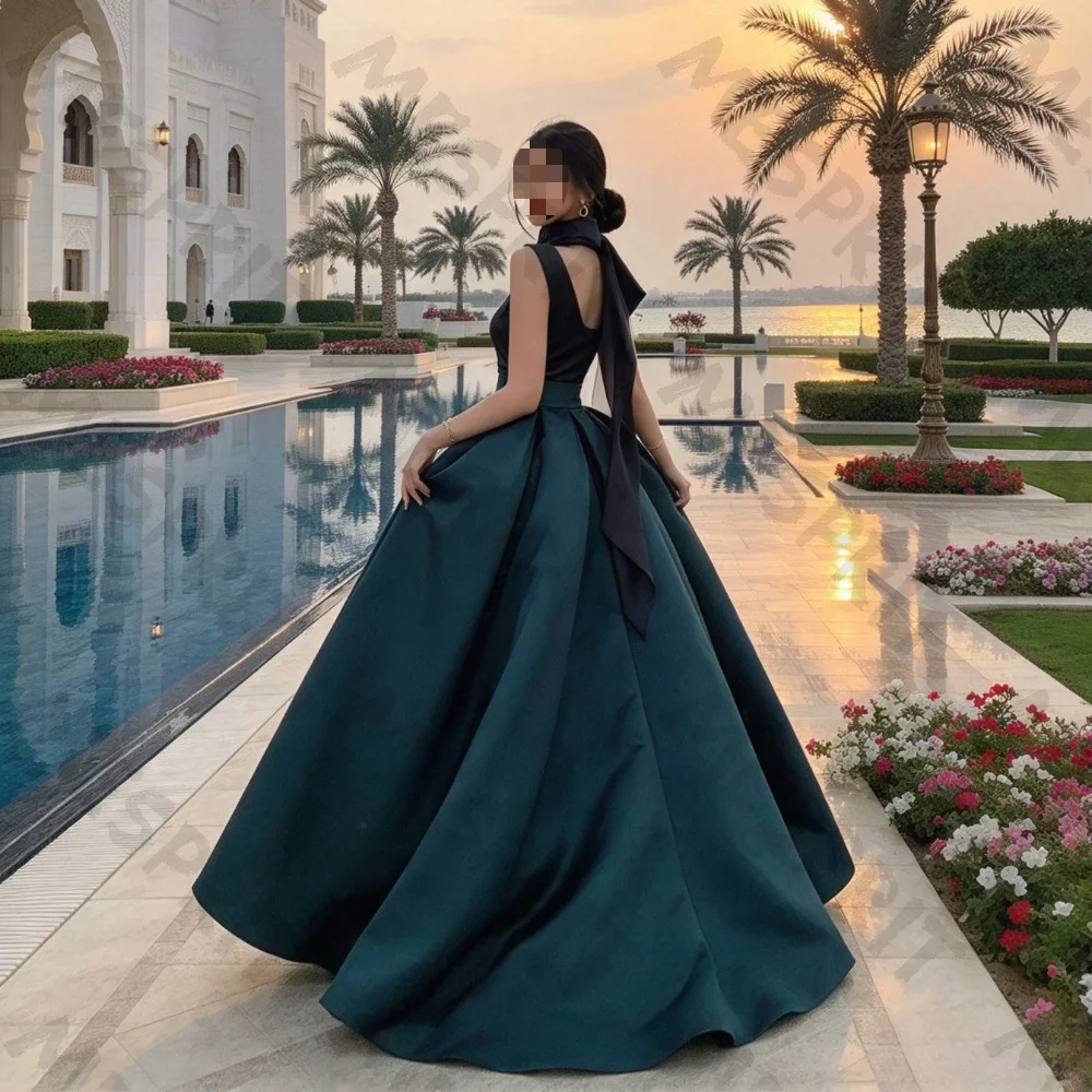 Customized Simple One Shoulder Satin Waist Ball Dresses 2026 Luxury Blue Floor Drawn Ruffle Evening Gown Suitable for Parties