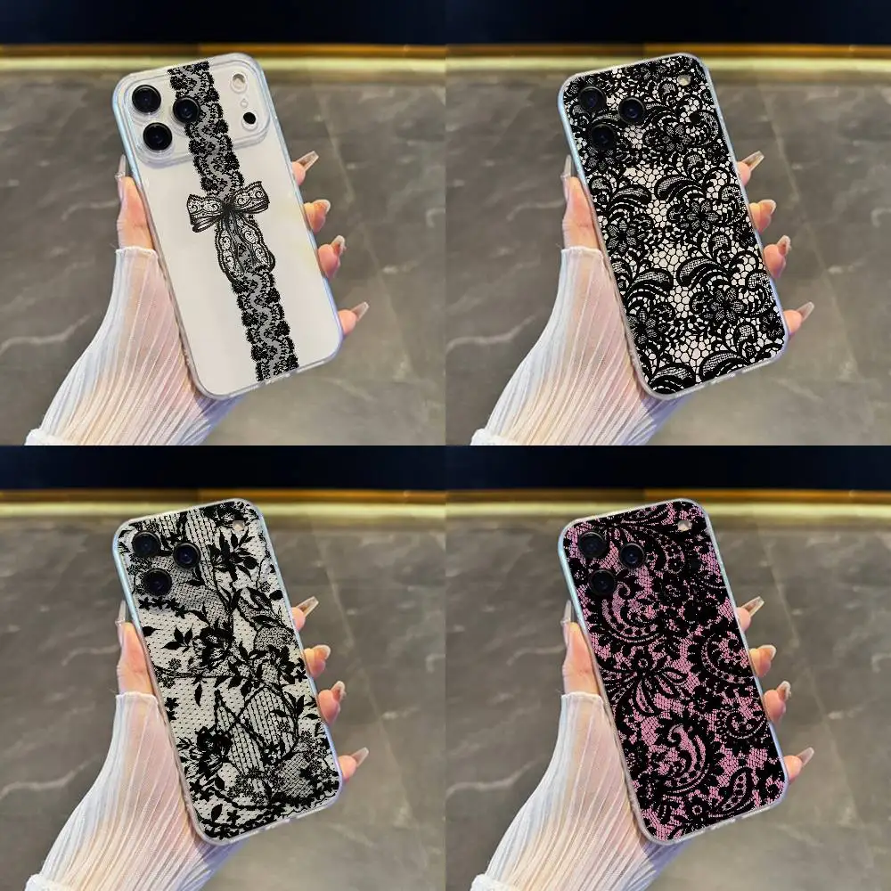 

Black lace print New Hot Phone Case For iPhone 17,16,15,14,13,12,11 Pro,Max,Plus,X,XS,XR,SE4,E Mini Transparent Soft Cover