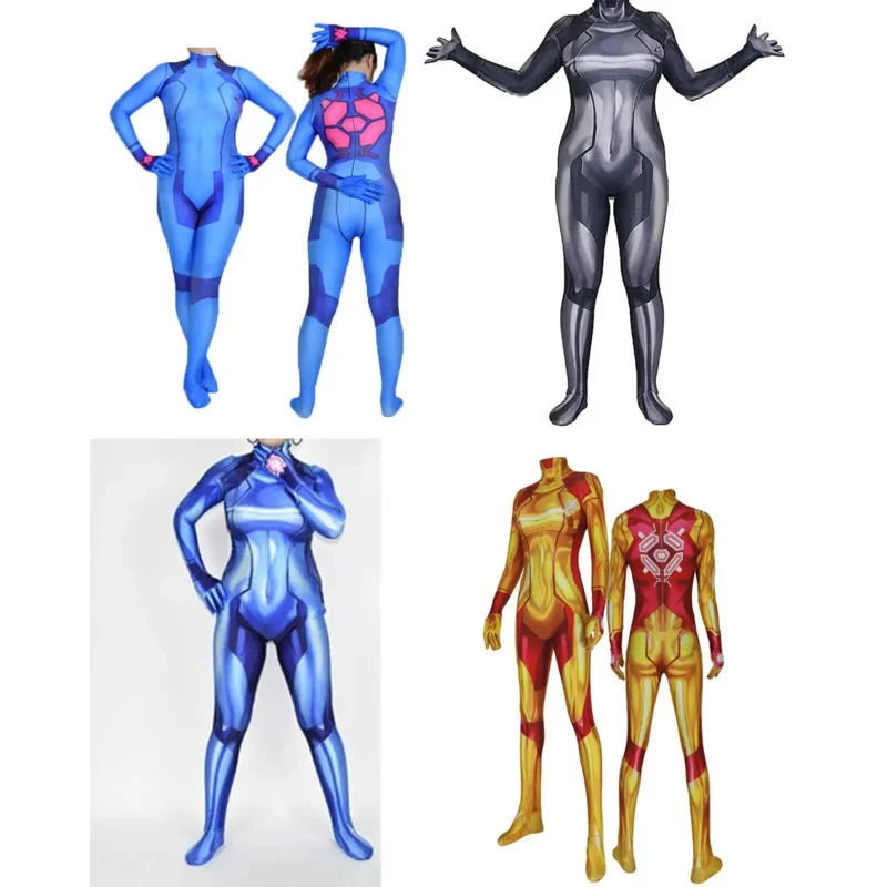 Classic Blue Black Samus Zero Aran Cosplay Costume METROID Game Superhero Costumes Halloween Zentai Bodysuit Adults Kids NX5758