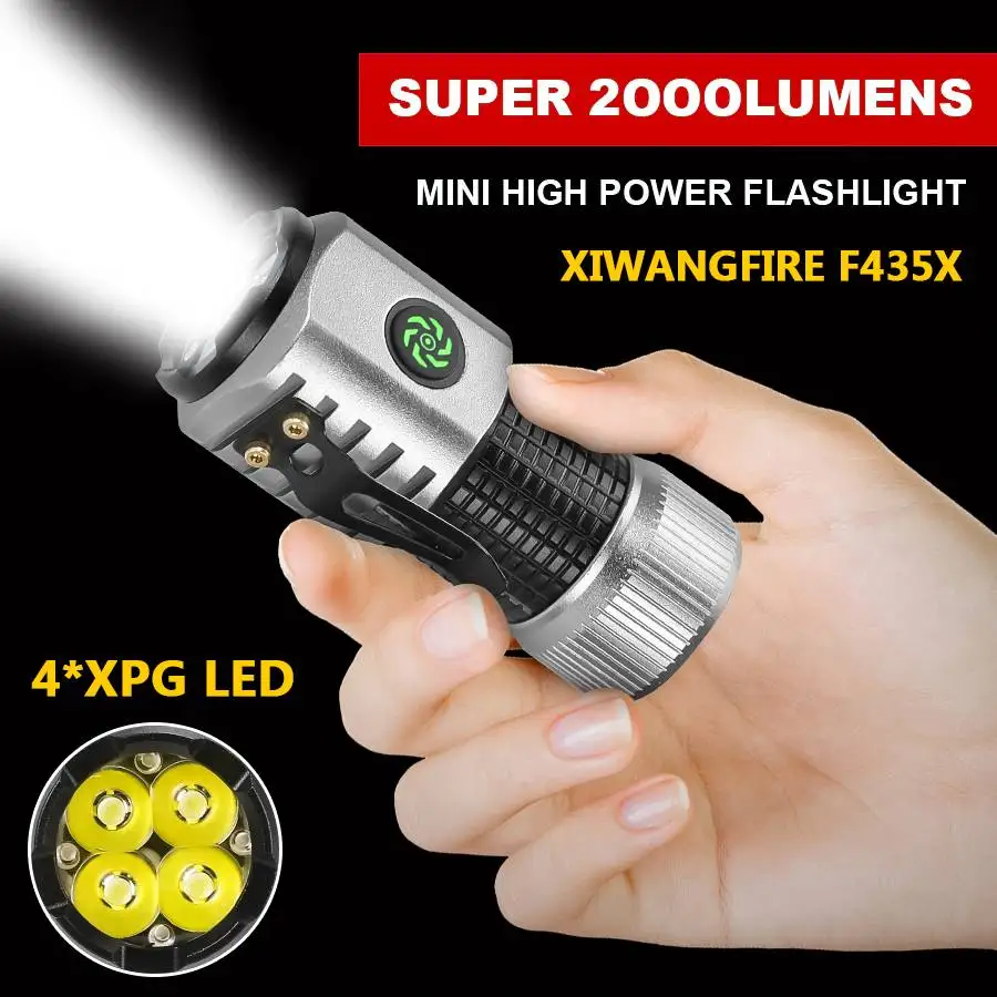 

XIWANGFIRE F435X EDC Flashlight 4*SST20 LED Mini Torch with Tail Magnet and Clip USB Charging Outdoor Camping Fishing Lantern