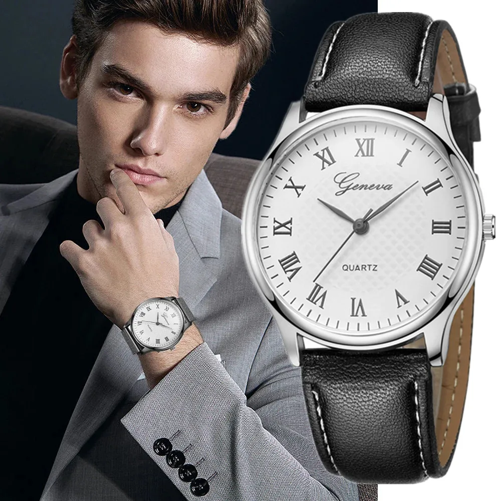 Fashion Men's Watches Casual Leather Belt Roman Numeral Quartz Watches for Man Business Male Clock Watch Gift relogio masculino