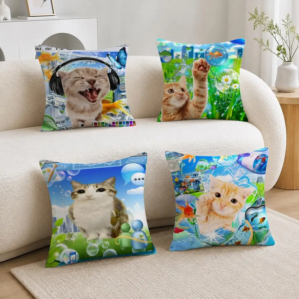 Digital Art Frutiger Aero Art Cat Cushion Cover Soft Plush Cushion Covers Fluffy Throw Pillow Cases for Sofa Bedroom Home Decor