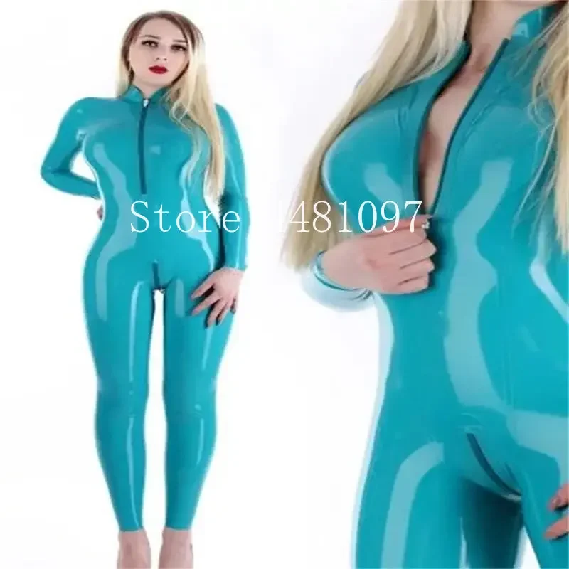 

Handmade Latex Catsuit with Fronzt Zip Crotch Zip Rubber Suit Women Cosplay Costume Sexy Fetish Lingerie Wear