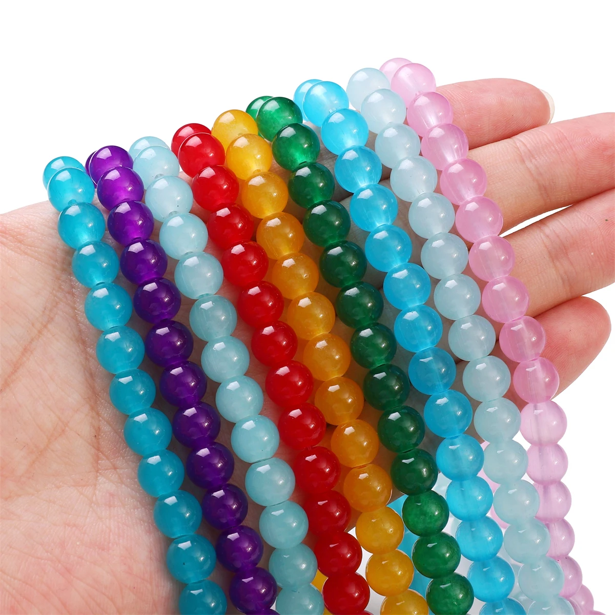 خرز زجاجي دائري مقلد لليشم مطلوب بطلاء جيلي 4/6/8/10ملم لإكسسوارات المجوهرات DIY أساور قلادات 100/50/20قطعة/عبوة