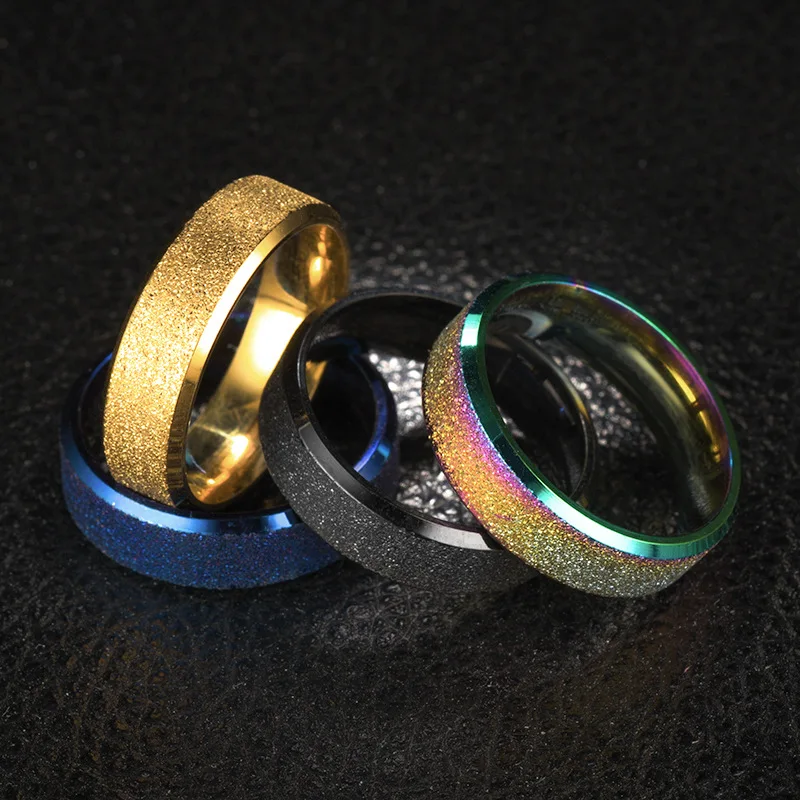 2024 Hot Selling Stainless Steel Double Bevel Four-color Frosted Couple Ring For Women Men Jewelry Gifts  Size 5-12