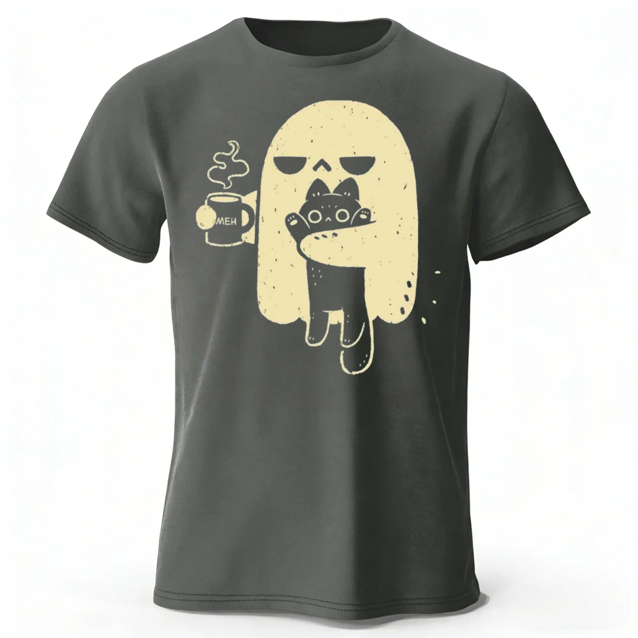 Special Coffee Loving Kitten Printed Pure Cotton T-shirt Men/women Loose Oversized Short Sleeved T-shirt for Casual Daily Wear