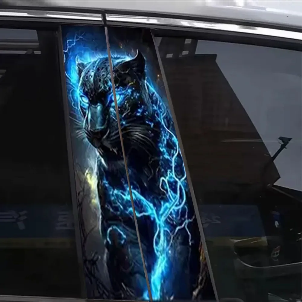 Blue Leopard Print Graphic Car Sticker - Waterproof B-Pillar Sticker, for Vehicle Protection - Self-Adhesive Vinyl Sticker